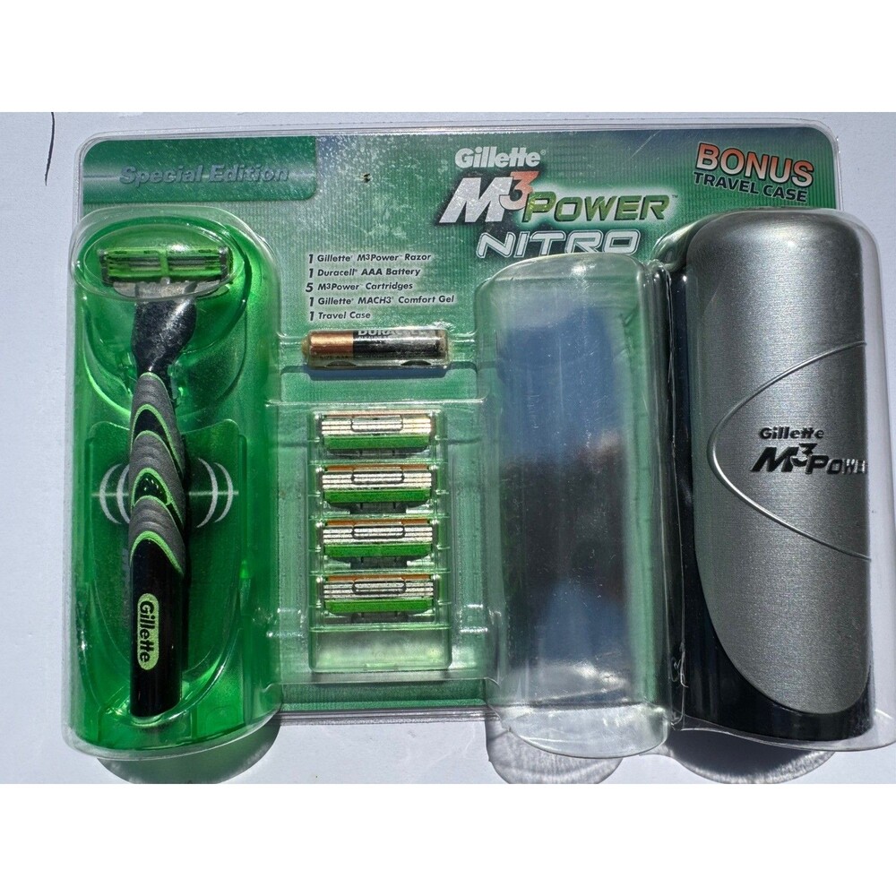 Gillette M3Power Razor 5 Cartridges Travel Case Gel Vintage NOS 2004 Travel Kit